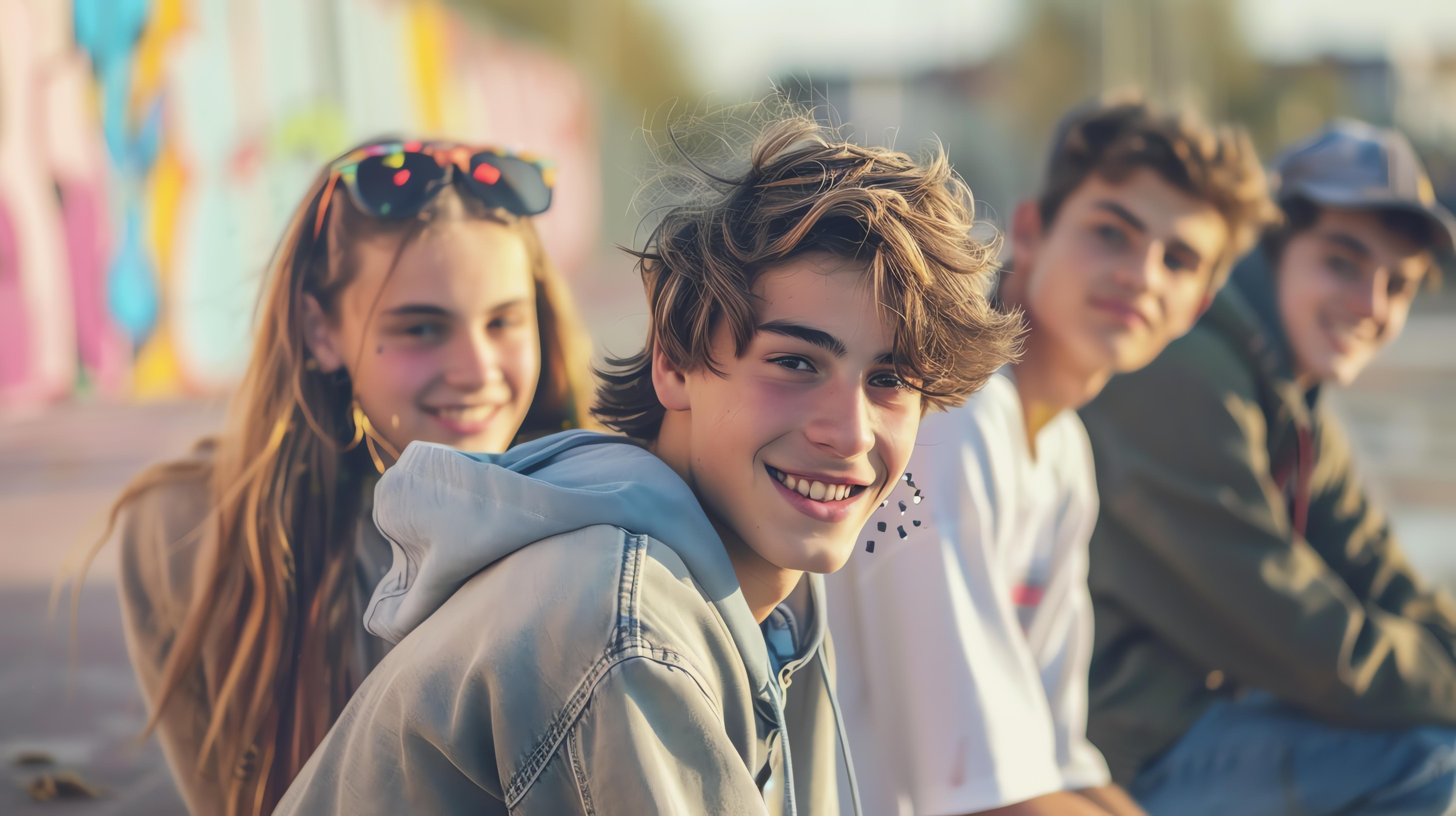 Gruppe von Jugendlichen im Gespräch, entspannt und verbunden